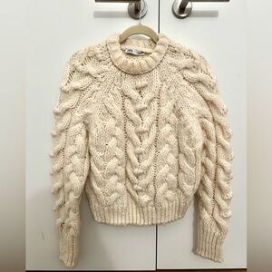 Zara Chunky Cream Cable Knit Sweater, Size S